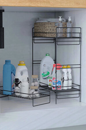 3 Katlı Evye Tezgah Altı Raf Banyo Mutfak Dolabı Çok Amaçlı Düzenleyici Deterjanlık Organizer