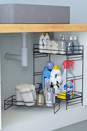  3 Katlı Evye Tezgah Altı Raf Banyo Mutfak Dolabı Çok Amaçlı Düzenleyici Deterjanlık Organizer