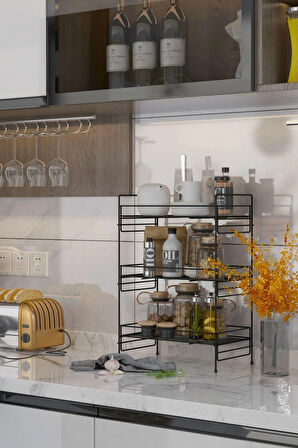 3 Katlı Mutfak Rafı Banyo Dolabı Çok Amaçlı Düzenleyici Baharatlık Masa Üstü Tezgah Raf Organizer