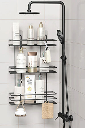 Ömür Boyu Paslanmaz Yapışkanlı 3 Katlı Banyo Rafı Duş Şampuanlık Duvar Düzenleyici Organizer
