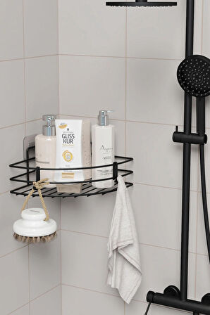 Yapışkanlı Banyo Köşeliği Köşe Rafı Duş Şampuanlık Duvar Düzenleyici Organizer Raf 1 Adet
