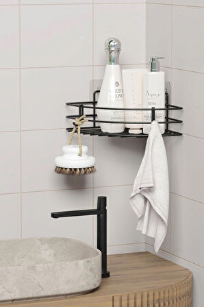 Yapışkanlı Banyo Köşeliği Köşe Rafı Duş Şampuanlık Duvar Düzenleyici Organizer Raf 1 Adet