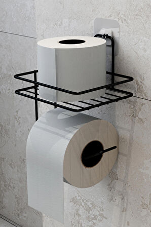 Yapışkanlı Tuvalet Kağıtlığı Tutacağı Askısı Mat Siyah Metal Tuvalet Kağıtlık