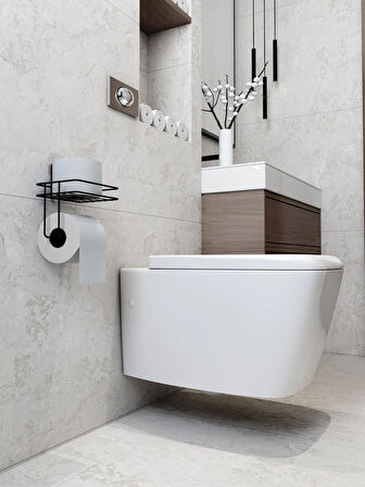 Yapışkanlı Tuvalet Kağıtlığı Tutacağı Askısı Mat Siyah Metal Tuvalet Kağıtlık