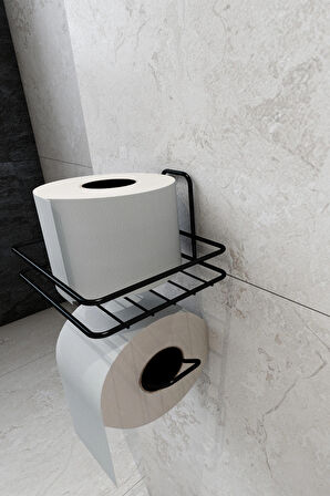 Yapışkanlı Tuvalet Kağıtlığı Tutacağı Askısı Mat Siyah Metal Tuvalet Kağıtlık