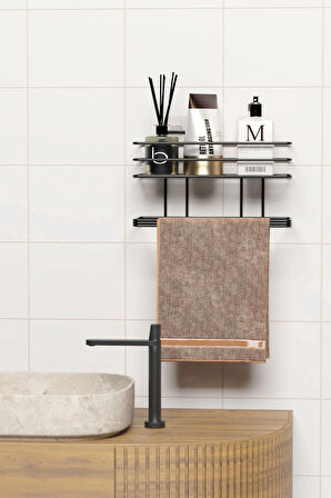 Yapışkanlı Banyo Rafı Havlu Asıcı Raf Duş Şampuanlık Rafı Duvar Düzenleyici Organizer Havluluk