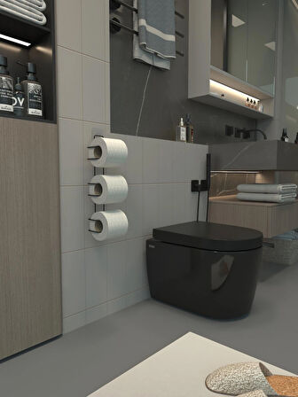 3 Katlıyapışkanlı Tuvalet Kağıtlığı Tutacağı Askısı Mat Siyah Metal Tuvalet Kağıtlık