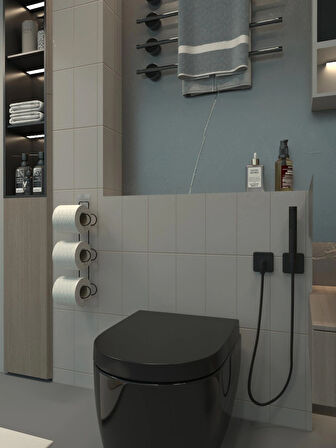 3 Katlıyapışkanlı Tuvalet Kağıtlığı Tutacağı Askısı Mat Siyah Metal Tuvalet Kağıtlık