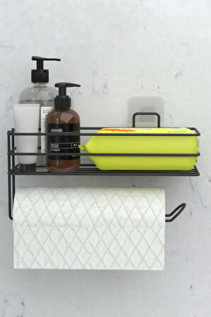 Yapışkanlı Raflı Kağıt Rulo Havluluk Peçetelik Havlu Kağıltlık Siyah Banyo Mutfak Düzenleyici Raf