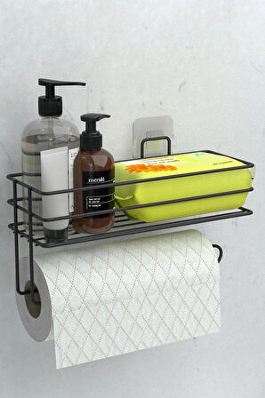 Yapışkanlı Raflı Kağıt Rulo Havluluk Peçetelik Havlu Kağıltlık Siyah Banyo Mutfak Düzenleyici Raf