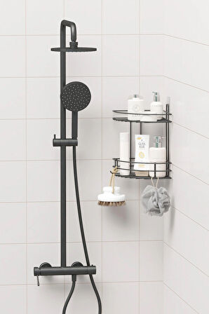 Yapışkanlı 2 Katlı Banyo Köşeliği Köşe Rafı Duş Şampuanlık Duvar Düzenleyici Organizer Raf