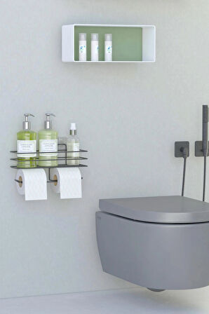 Yapışkanlı Çiftli Tuvalet Kağıtlığı Tutacağı Askısı Mat Siyah Metal Tuvalet Kağıtlık