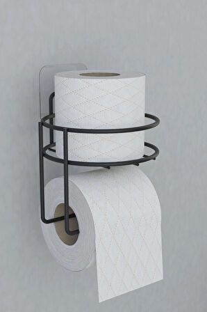 Yapışkanlı Tuvalet Kağıtlığı Tutacağı Askısı Mat Siyah Metal Tuvalet Kağıtlık Yuvarlak Model