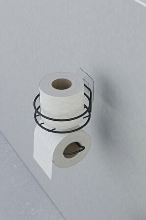 Yapışkanlı Tuvalet Kağıtlığı Tutacağı Askısı Mat Siyah Metal Tuvalet Kağıtlık Yuvarlak Model