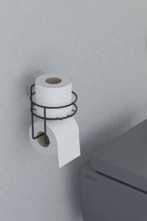 Yapışkanlı Tuvalet Kağıtlığı Tutacağı Askısı Mat Siyah Metal Tuvalet Kağıtlık Yuvarlak Model