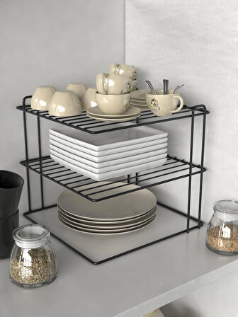  3 katlı Tabaklık Dolap Içi Düzenleyici Organizer Tezgah Banyo Tabak Bardak Düzenleme