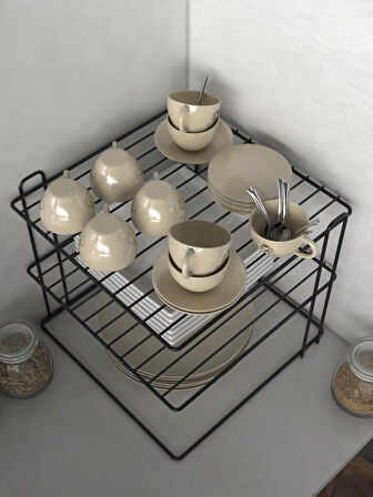  3 katlı Tabaklık Dolap Içi Düzenleyici Organizer Tezgah Banyo Tabak Bardak Düzenleme