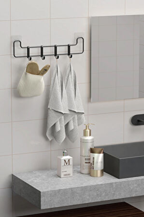 Yapışkanlı Banyo Askısı Siyah Metal Askılık Duvar Askı Organizer Banyo Düzenleyici