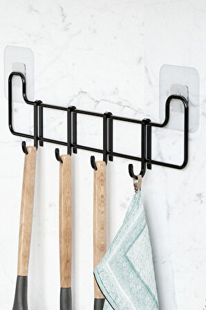 Yapışkanlı Mutfak Askısı Siyah Metal Askılık  Duvar Askı Organizer Tezgah Üstü Düzenleyici