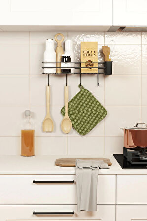 Yapışkanlı Büyük Boy Askılı Mutfak Rafı Tezgah Duvar Düzenleyici Organizer