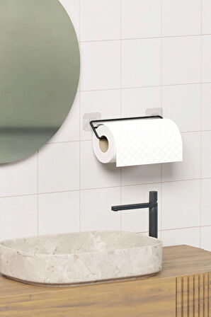 Yapışkanlı Kağıt Havluluk Siyah Kağıt Havlu Askısı Tutacağı Metal Banyo Mutfak Havluluğu Minimal