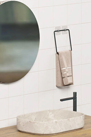 Yapışkanlı Havluluk Siyah Havlu Askısı Metal Havlu tutacağı Banyo Mutfak Havluluğu Minimal Tasarım