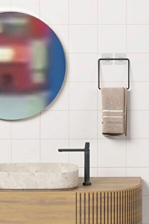 Yapışkanlı Havluluk Siyah Havlu Askısı Metal Havlu tutacağı Banyo Mutfak Havluluğu Minimal Tasarım