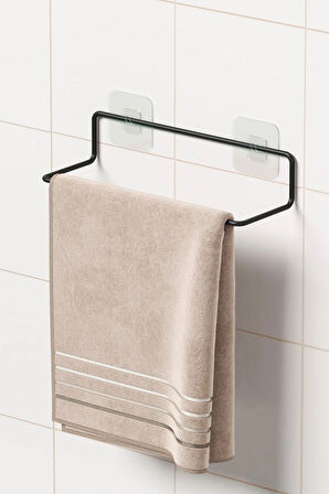 Yapışkanlı Havluluk Siyah Havlu Askısı Metal Havlu tutacağı Banyo Mutfak Havluluğu Minimal Tasarım