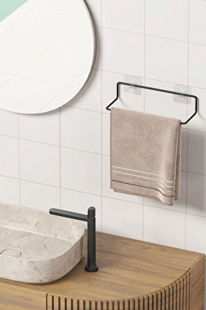 Yapışkanlı Havluluk Siyah Havlu Askısı Metal Havlu tutacağı Banyo Mutfak Havluluğu Minimal Tasarım