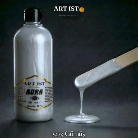 ART IST AURA Sedefli ve Vernikli Metalik Akrilik Boya 500 ml - 503 Gümüş