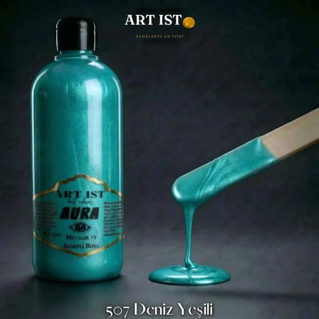 ART IST AURA Sedefli ve Vernikli Metalik Akrilik Boya 500 ml - 507 Deniz Yeşili