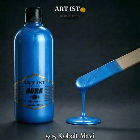 ART IST AURA Sedefli ve Vernikli Metalik Akrilik Boya 500 ml - 505 Kobalt Mavi