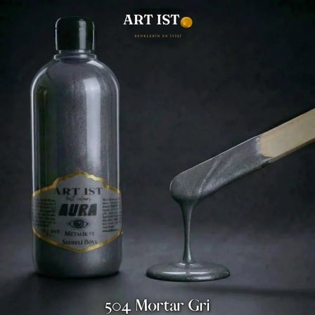 ART IST AURA Sedefli ve Vernikli Metalik Akrilik Boya 500 ml - 504 Mortar Gri