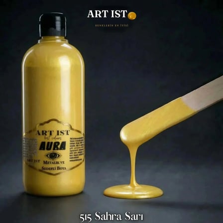 ART IST AURA Sedefli ve Vernikli Metalik Akrilik Boya 500 ml - 515 Sahra Sarı