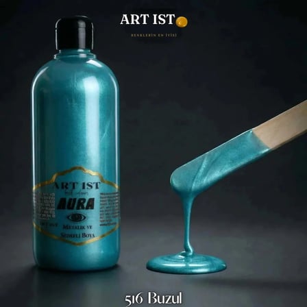 ART IST AURA Sedefli ve Vernikli Metalik Akrilik Boya 500 ml - 516 Buzul