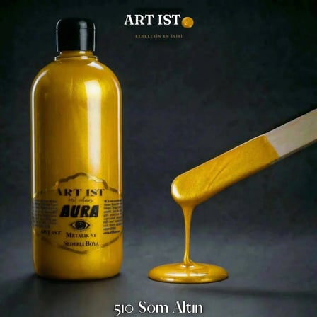 ART IST AURA Sedefli ve Vernikli Metalik Akrilik Boya 500 ml - 510 Som Altın