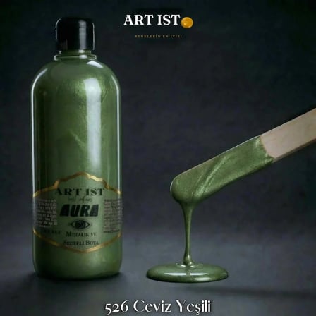 ART IST AURA Sedefli ve Vernikli Metalik Akrilik Boya 500 ml - 526 Ceviz Yeşili