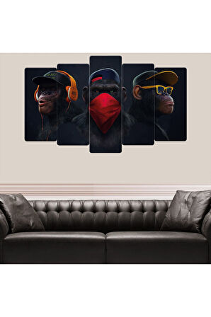 Zevahir 5 Parça Mdf 3 Maymun Tablosu