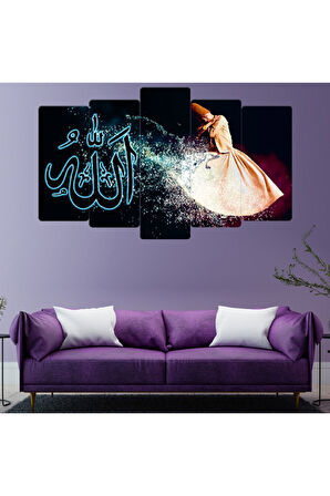 Zevahir 5 Parça Mdf Allah Lafzılı Semazen Tablosu