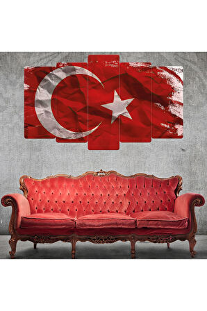 5 Parça Mdf Türk Bayrağı Tablosu