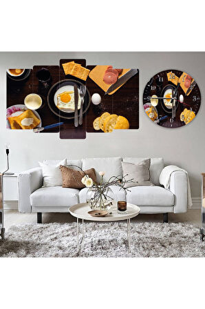 Zevahir 5 Parça Mdf Kahvaltı Tablo Ve Mdf Saat Kombin