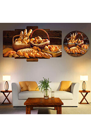 Zevahir 5 Parça Mdf Fırıncılık Tablo Ve Mdf Saat Kombin
