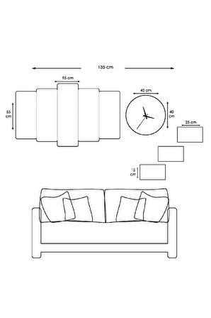 Zevahir Efsane 3 Lü Mdf Kabe Tablo + Duvar Saati + Aynalı Gold Pleksi