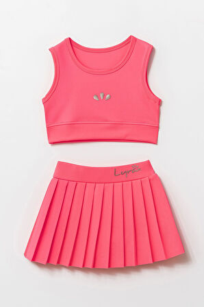 Lyrax Kabartmalı Şort Etekli Crop Kız Çocuk Sporcu Takım