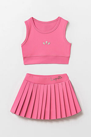Lyrax Kabartmalı Şort Etekli Crop Kız Çocuk Sporcu Takım
