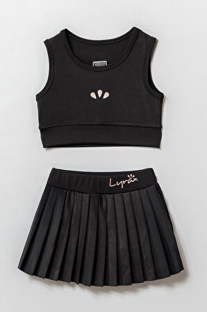 Lyrax Kabartmalı Şort Etekli Crop Kız Çocuk Sporcu Takım