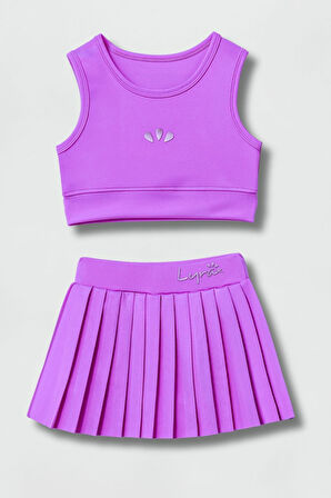 Lyrax Kabartmalı Şort Etekli Crop Kız Çocuk Sporcu Takım