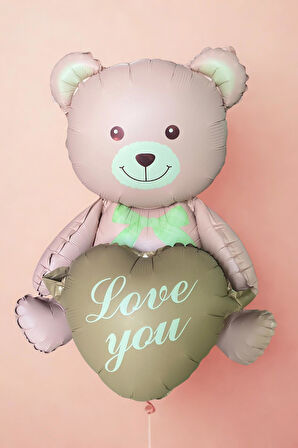 Kalpli Balonlu Ayıcık ile Pembe Peluş Ayıcık Buketi – Özel Hediye Seti