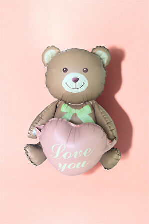 Kalpli Balonlu Ayıcık ile Pembe Peluş Ayıcık Buketi – Özel Hediye Seti