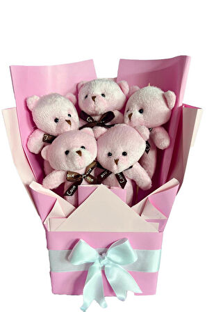 Kalpli Balonlu Ayıcık ile Pembe Peluş Ayıcık Buketi – Özel Hediye Seti